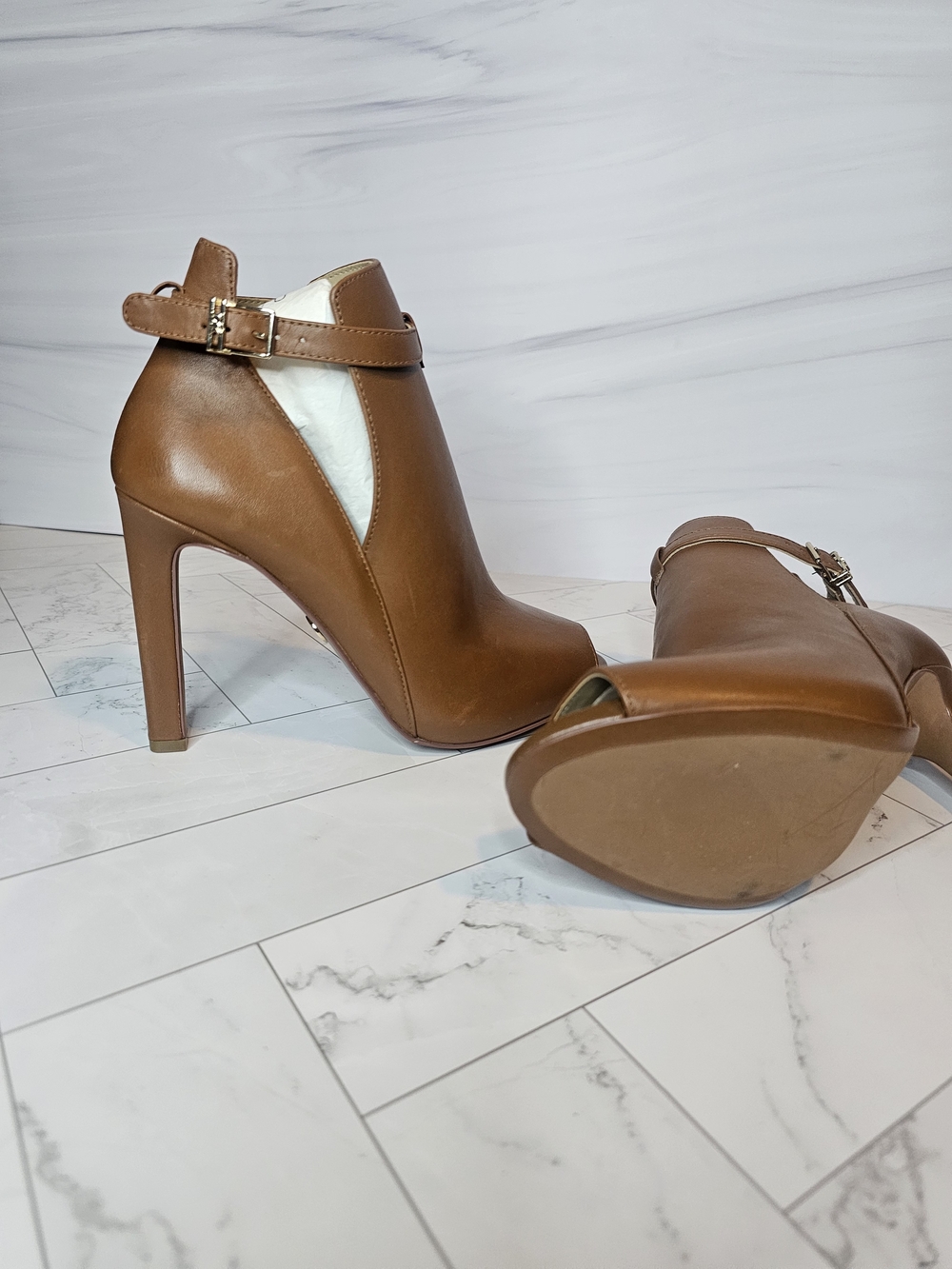 Michael Kors Brown Open-Toe Heeled Booties - Picture 2 of 9